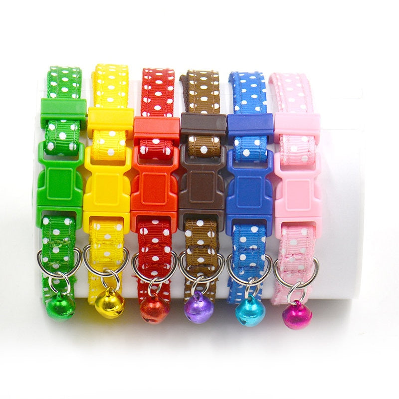 Collar Ajustable con Lunares y Campanilla para Perros y Gatos | 6 Colores