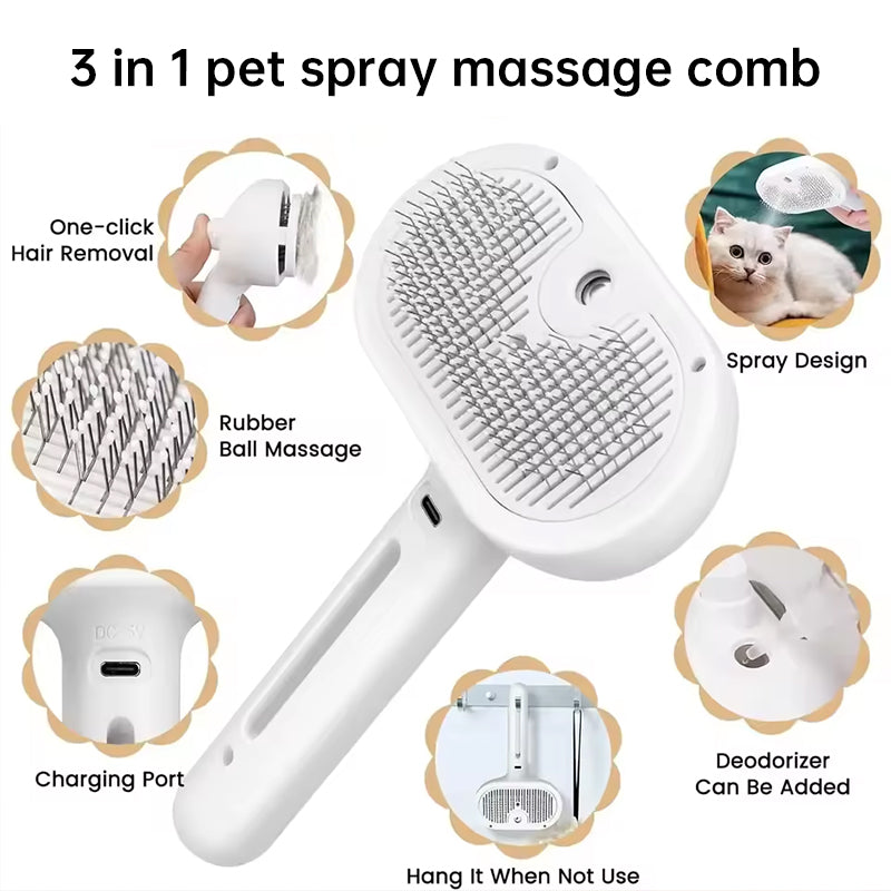 Upgraded Pet Electric Grooming Comb, Steam Hair Removal & Cleaning Set, Styling Accessories for Dogs & Cats