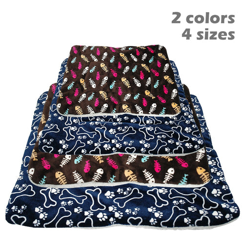 Plush Bed and Blanket for Dogs and Cats. Soft Mattress with Paw Print Pattern for Indoor and Outdoor Use