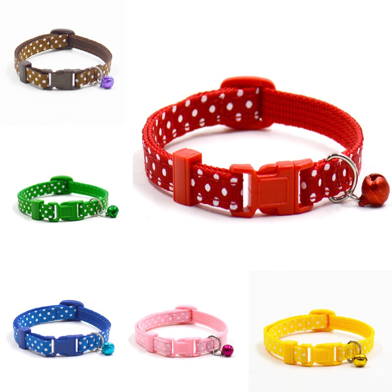 Collar Ajustable con Lunares y Campanilla para Perros y Gatos | 6 Colores