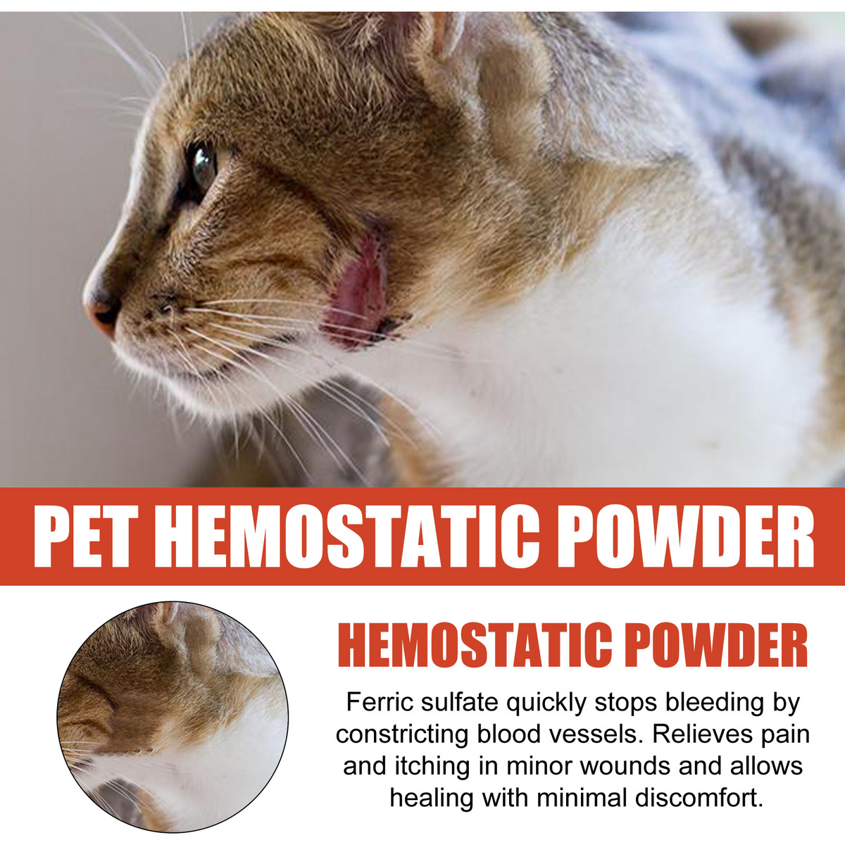 Polvo Hemostático para Mascotas. Cicatrizante y Calmante para Heridas de Perros y Gatos