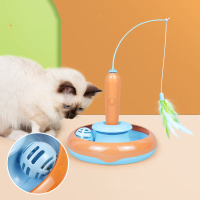 Juguete Giratorio 2 en 1 para Gatos con Pluma. Entretenimiento Autónomo.