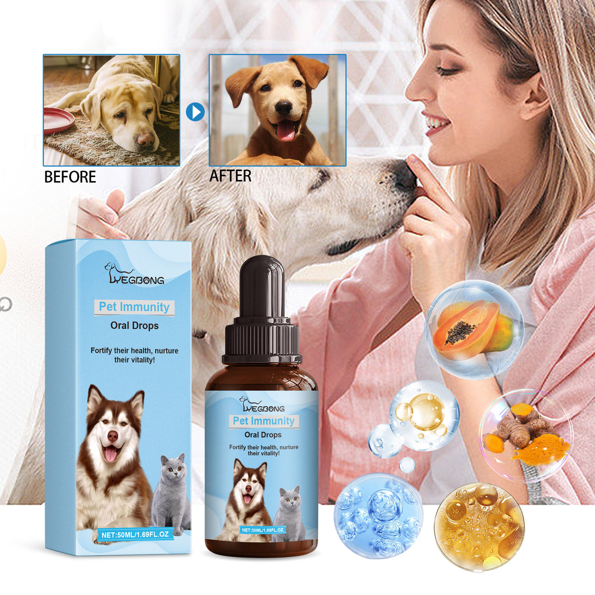 Pet Immune Oral Drops, Special Nutritional And Immune Health Drops For Cats And Dogs