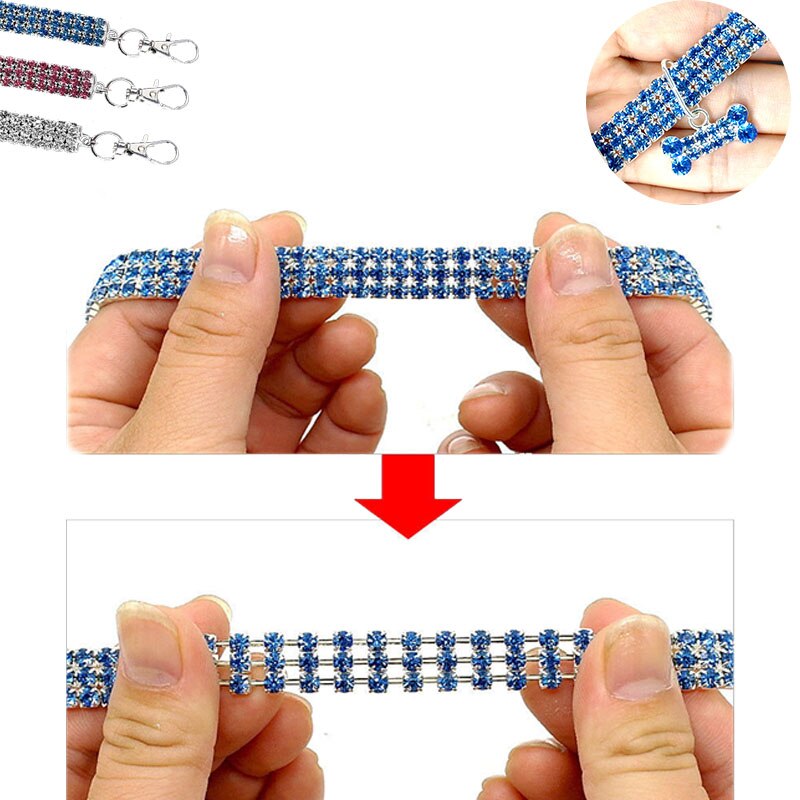 Collar Brillante con cristales y colgante de hueso para Perros y Gatos.
