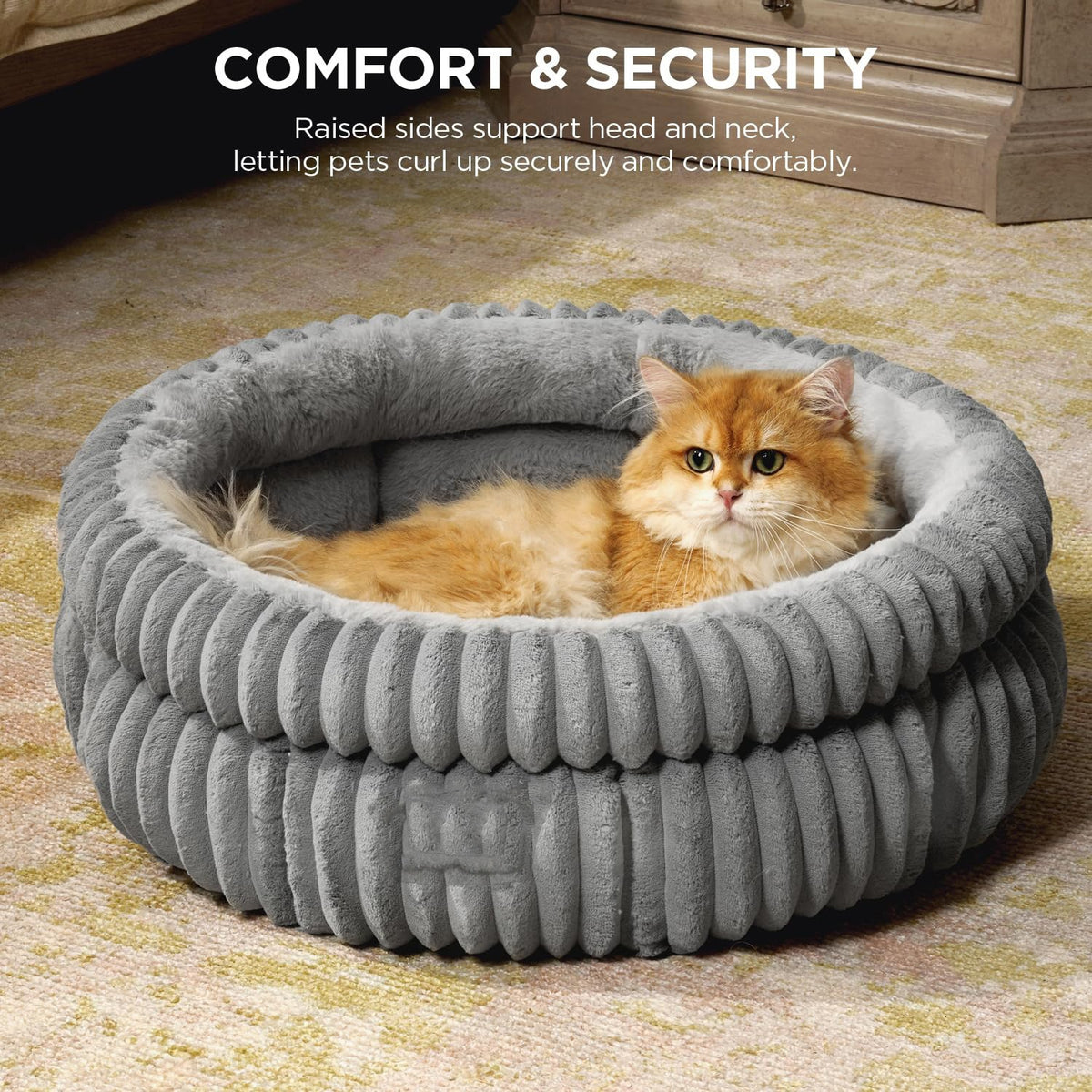 Cama Redonda de Pelo Sintético para Mascotas - Cálida y Gruesa
