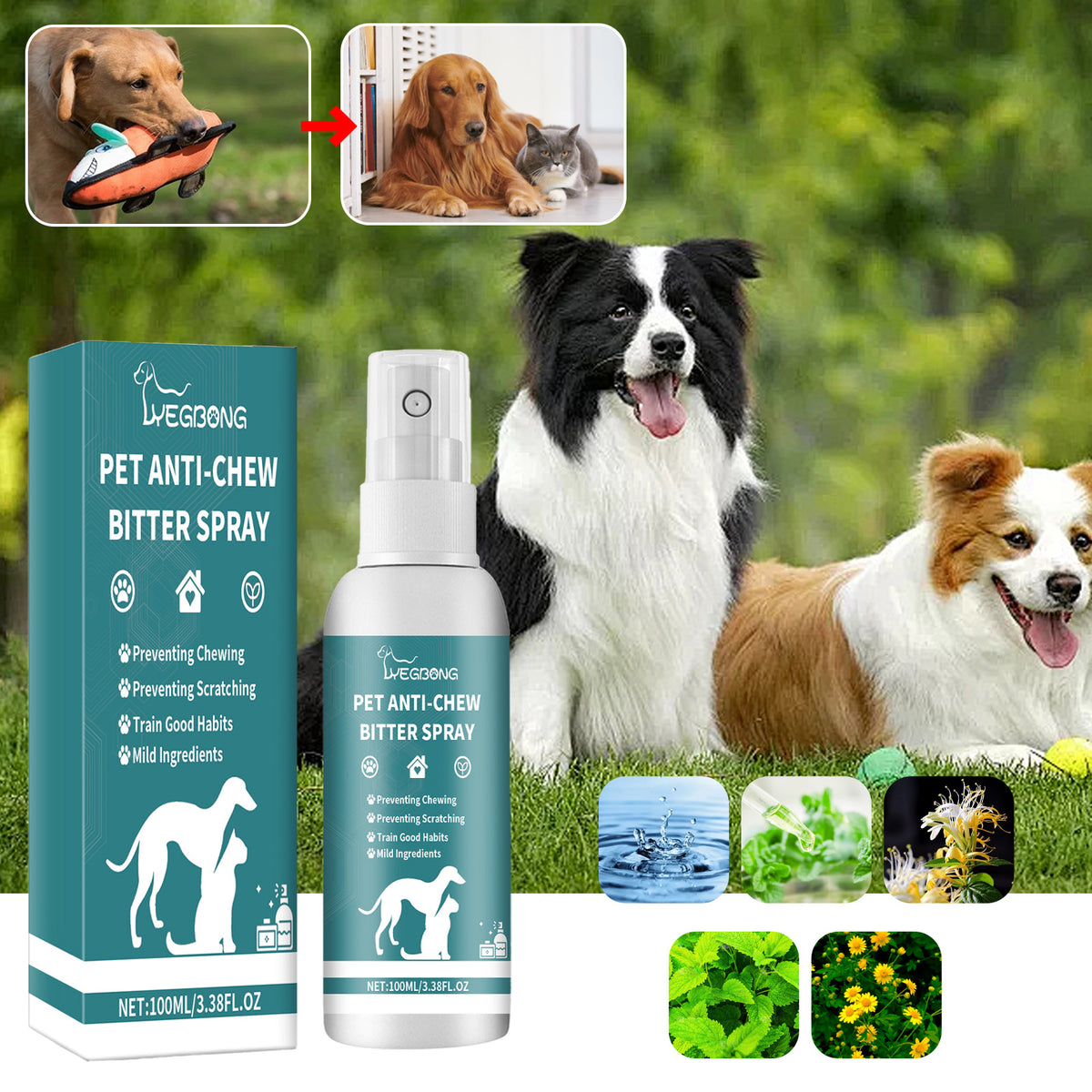 Spray Corrector para Mascotas. Antiarañazos y Antimuerdos para Sofás y Muebles