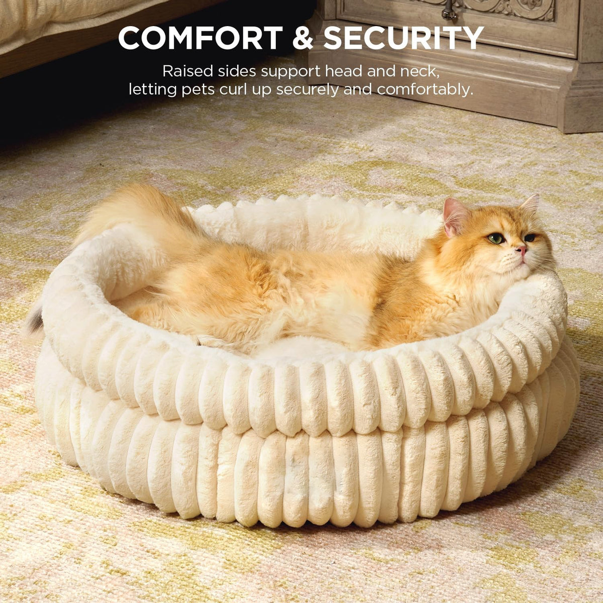 Cama Redonda de Pelo Sintético para Mascotas - Cálida y Gruesa