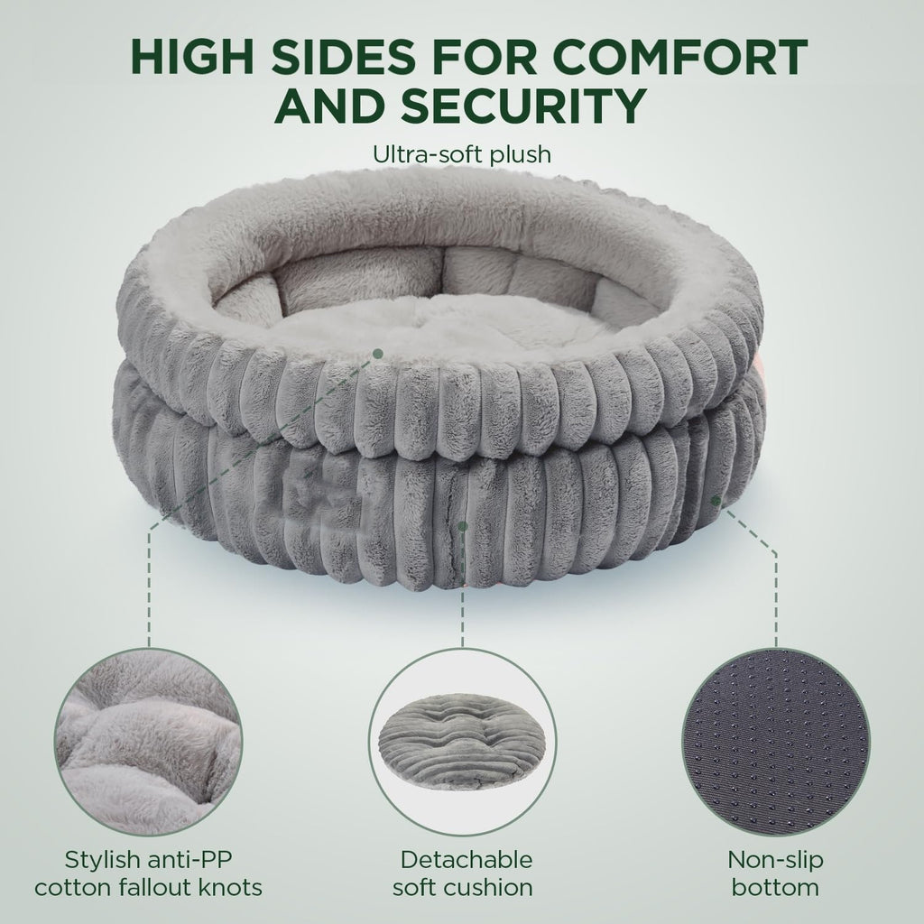 Cama Redonda de Pelo Sintético para Mascotas - Cálida y Gruesa