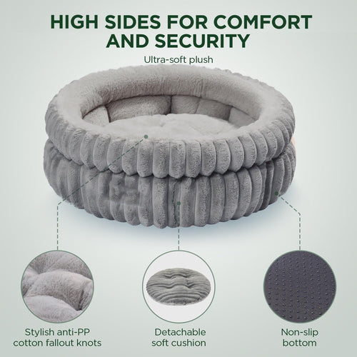Cama Redonda de Pelo Sintético para Mascotas - Cálida y Gruesa