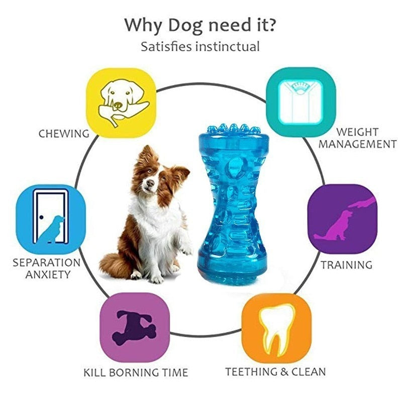 Juguete Hueso de Goma TPR para Perros | Sonido, Resistente y Limpiador de Dientes