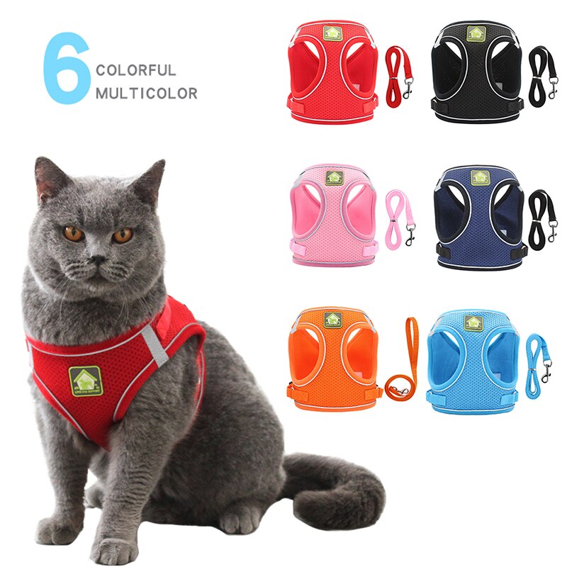 Reflective Cat Harness Leash Set Adjustable Harness Leashes Vest For Puppy Cats Walking Breathable Mesh Chest Strap Pet Product