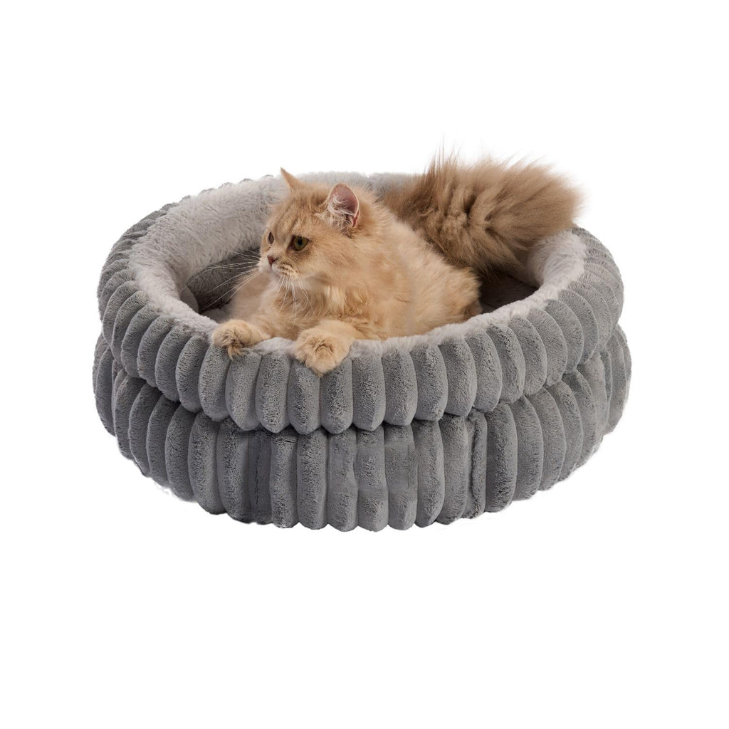 Cama Redonda de Pelo Sintético para Mascotas - Cálida y Gruesa