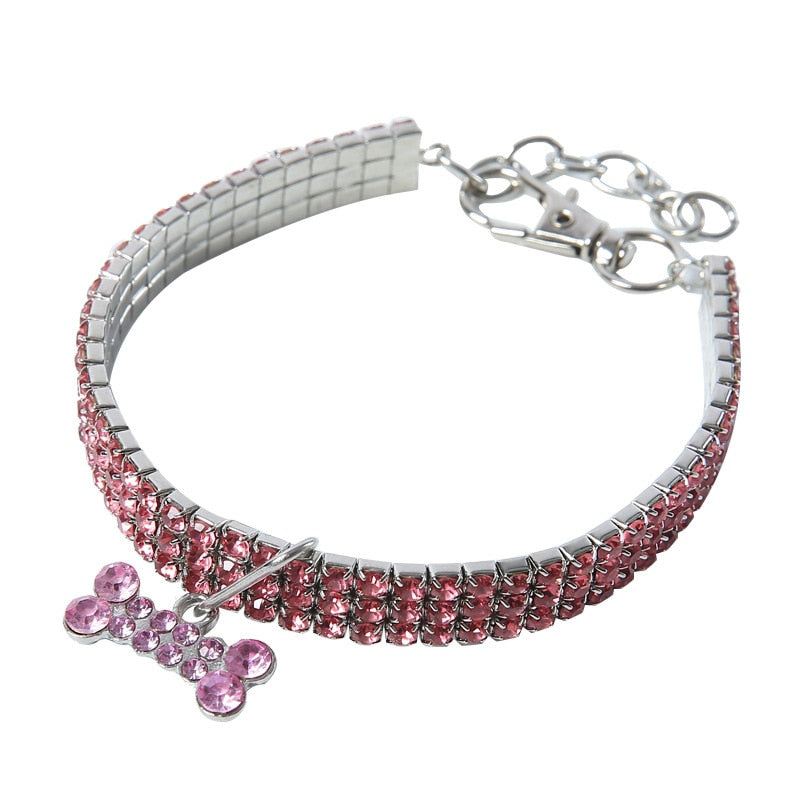 Collar Brillante con cristales y colgante de hueso para Perros y Gatos.