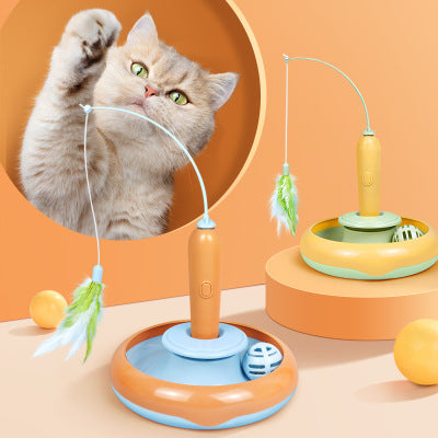 Juguete Giratorio 2 en 1 para Gatos con Pluma. Entretenimiento Autónomo.