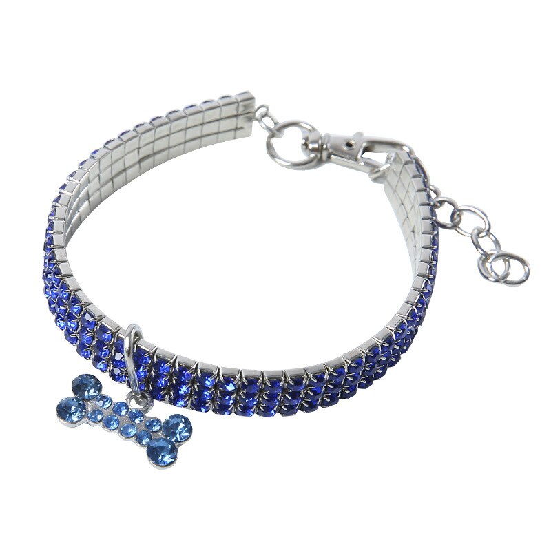 Collar Brillante con cristales y colgante de hueso para Perros y Gatos.