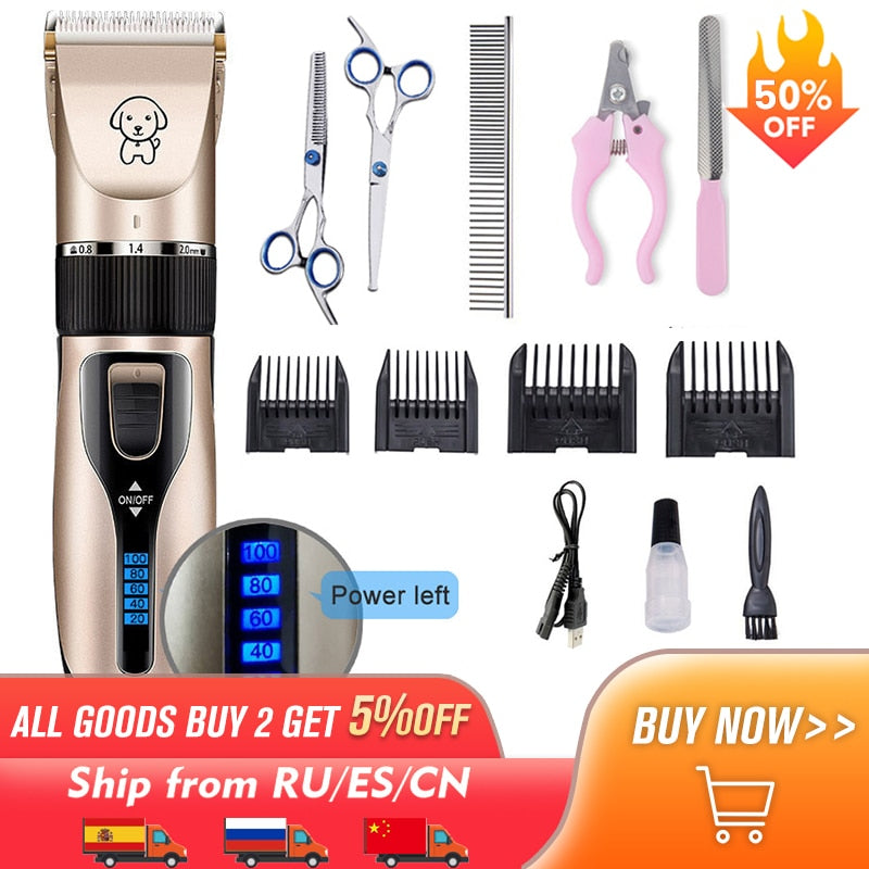 Cortadora de Pelo Profesional USB para Gatos y Perros. Silenciosa y Recargable. Kit de Grooming