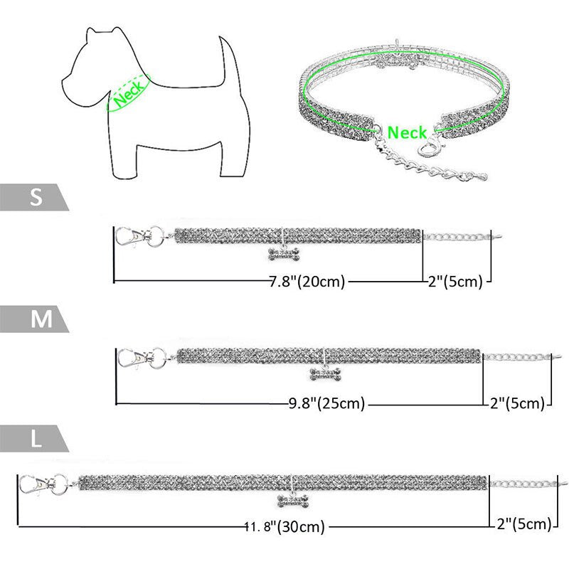 Collar Brillante con cristales y colgante de hueso para Perros y Gatos.